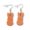 Rabbit Wooden Dangle Earrings EJEW-D189-01D-2