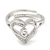Heart with Letter Rack Plating Brass Micro Pave Clear Cubic Zirconia Adjustable Rings for Women RJEW-I105-01P-G-2
