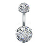 316L Surgical Stainless Steel Cubic Zirconia Flat Round Curved Barbell Belly Rings WGC75B2-01-2