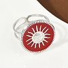 Flat Round with Sun Pattern 304 Stainless Steel Enamel Finger Rings for Women RJEW-G355-05P-02-2