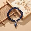 Natural Lapis Lazuli(Dyed) Round Beaded Stretch Bracelet with Bullet Charms BJEW-JB09018-01-2