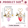 2Pcs 2 Colors Resin & Enamel Strawberry with Flower Keychains KEYC-PH0002-41-2