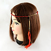 Women's Dyed Feather Braided Suede Cord Headbands OHAR-R188-03-2