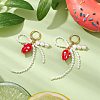 Shell Pearl Bowknot & Lampwork Strawberry Hoop Earrings EJEW-TA00592-1