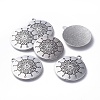 Tibetan Style Alloy Flat Round Carved Flower Pendants X-TIBEP-EA13599Y-LF-1