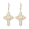 304 Stainless Steel Glass Seeds Cross Dangle Earrings EJEW-MZ00506-01-2