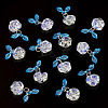 30Pcs Transparent Glass Flower Pendants with Deep Sky Blue Acrylic Leaf PALLOY-TAC0241-4