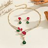 Teardrop Zinc Alloy & Glass & Resin Pearl Pendant Necklace & Stud Dangle Earrings Sets FS-WG17E32-01-1