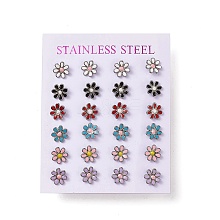 Mixed Color Bling Enamel Daisy Flower Stud Earrings EJEW-B009-18P