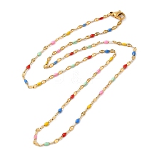 Colorful Enamel Oval & Dapped Link Chain Necklace NJEW-Q315-01G