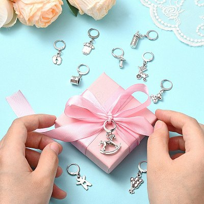 20Pcs 10 Styles Mixed Shapes Alloy Pendant Locking Stitch Markers HJEW-CJ00040-1