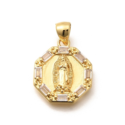 Religion Themed Rack Plating Brass Micro Pave Cubic Zirconia Pendants KK-L226-007G-22-1