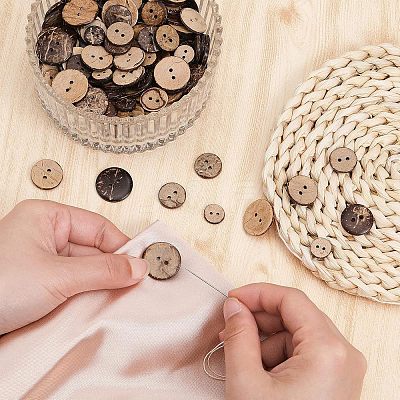 240Pcs 4 Styles 2-Hole Flat Round Coconut Buttons BUTT-CA0001-10-1
