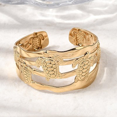 304 Stainless Steel Multi Layered Cuff Bangles for Women BJEW-L719-03B-G-1