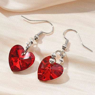 Heart Glass Dangle Earrings X-EJEW-JE01737-1