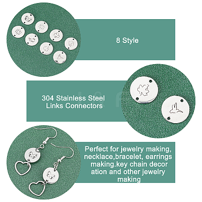 32Pcs 8 Style 304 Stainless Steel Links Connectors STAS-PH0003-31-1