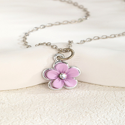 201 Stainless Steel Acrylic Flower Pendant Cable Chain Necklaces for Women WGBABBD-03-1
