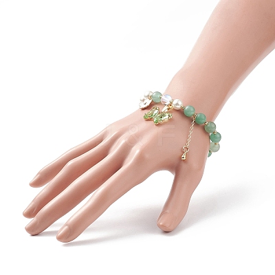 4Pcs 4 Style Round Natural Mixed Gemstone & Shell Pearl Beaded Stretch Bracelets Set BJEW-TA00191-1