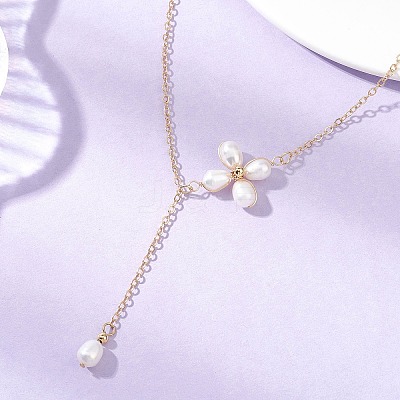 Flower Natural Cultured Freshwater Pearl Pendant Necklaces NJEW-TA00223-1
