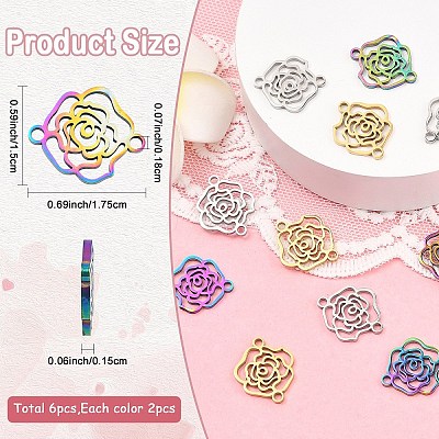 6Pcs 3 Colors 304 Stainless Steel Connector Charms STAS-YW0011-30-1