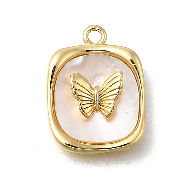 Brass Pave Natural White Shell Pendants LS-KK-U061-07G-1