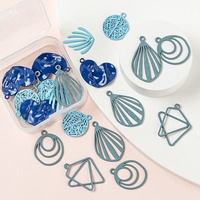 24Pcs 6 Style Blue Series Spray Painted Alloy Pendants FIND-LS0001-62-1