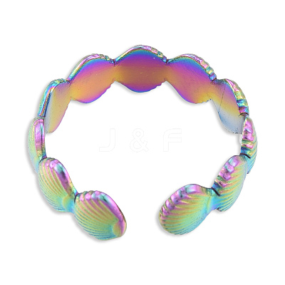 Ion Plating(IP) 304 Stainless Steel Shell Wrap Open Cuff Ring for Women RJEW-N038-100M-1