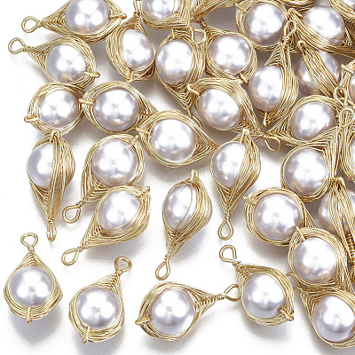 ABS Plastic Imitation Pearl Wire Wrapped Pendants KK-N235-003-1