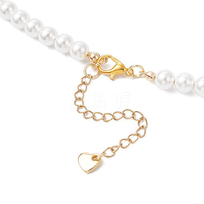 Shell Pearl Round Beaded Necklaces & Stud Dangle Earrings Sets for Women SJEW-JS01349-1