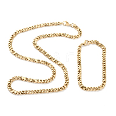 Ion Plating(IP) 304 Stainless Steel Cuban Link Chain Bracelets & Necklaces Jewelry Sets SJEW-B019-03A-G-1