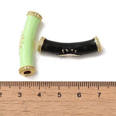 Brass Micro Pave Cubic Zirconia with Enamel Tube Beads KK-R162-037G-1