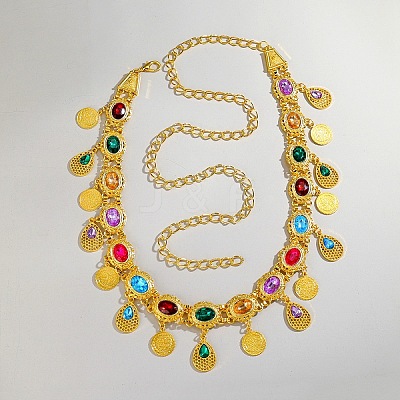 Ethnic Style Alloy with Acrylic Colorful Oval Link Chain Teardrop Tassel Waist Belly Chains for Women FS-WGB9AE6-01-1