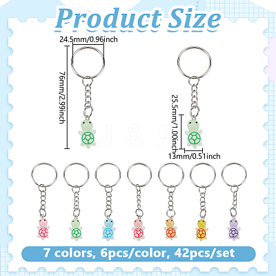 42Pcs 7 Colors Resin Tortoise Keychains KEYC-GO0001-20-1