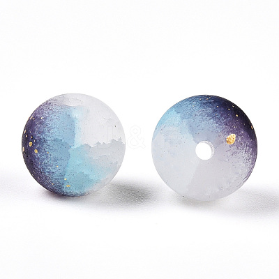 Frosted Baking Paint Crackle Glass Beads with Glitter Powder X1-DGLA-T004-8mm-01J-1