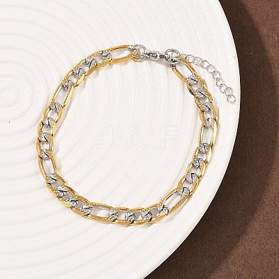 304 Stainless Steel Figaro Chain Bracelets for Women BJEW-G757-15GP-1