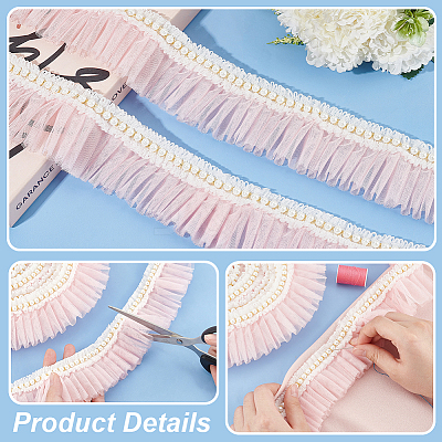 4 Yards Polyester Pleated Lace Trim OCOR-WH0085-42B-1