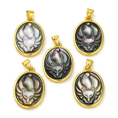 Natural Black Lip Shell Carved Nine Tailed Fox Pendants KK-D537-08G-02-1
