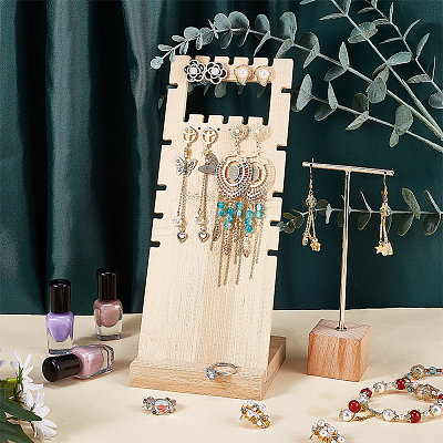 16-Hole 2-Row Wood Jewelry Display Stands EDIS-WH0016-007B-1
