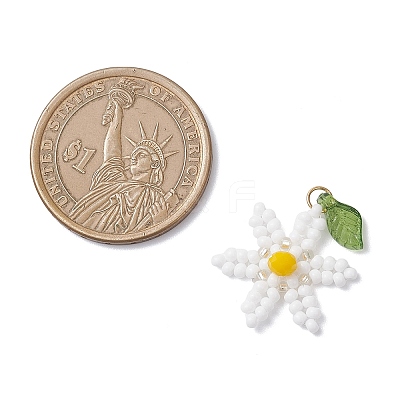 Glass Seed Beaded Flower Pendants PALLOY-TA00345-01-1