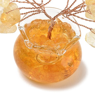 Natural Yellow Quartz Chips Tree of Life Decorations DJEW-Z007-02O-1