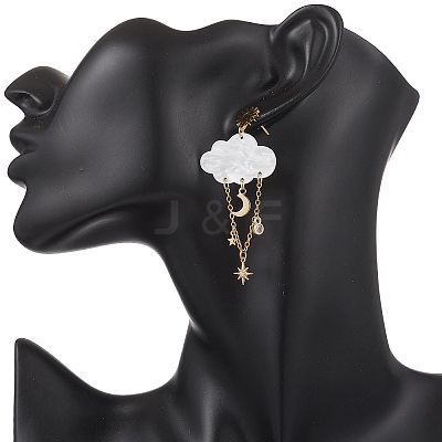 Acrylic Cloud with Moon Dangle Stud Earrings EJEW-JE06843-1