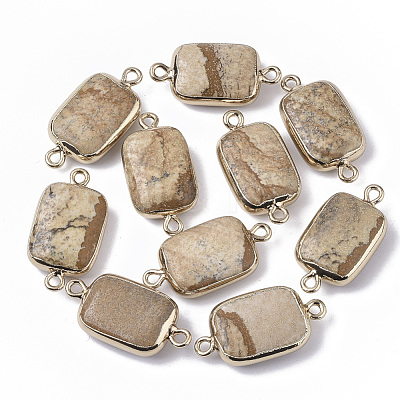 Edge Golden Plated Natural Picture Jasper Links connectors G-S359-034E-1