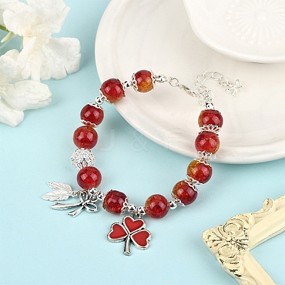 Alloy Enamel Clover & Leaf & Bowknot Charm Bracelets BJEW-YW00008-1