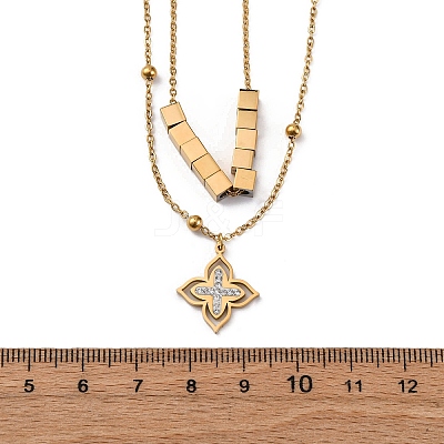 304 Stainless Steel Crystal Rhinestone Flower Pendant Double Layer Necklaces NJEW-R026-07G-1