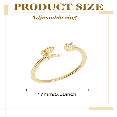 1Pc Letter Brass Rhinestone Open Cuff Rings for Women AJEW-LP0004-47R-G-1