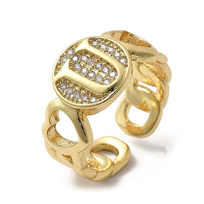 Brass Micro Pave Clear Cubic Zirconia Open Cuff Rings for Women RJEW-K289-02G-U-1