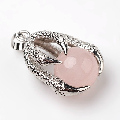 Eagle Claw Alloy Natural Rose Quartz Pendants G-L455-A18-1