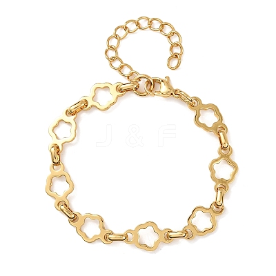 304 Stainless Steel Flower Link Chain Bracelets for Women BJEW-F536-23G-1