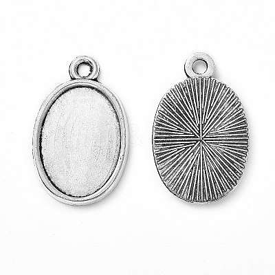 Tibetan Style Antique Silver Alloy Flat Oval Pendant Cabochon Settings LS-TIBEP-M022-36AS-1