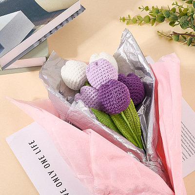 6Pcs 3 Colors Polyester Knitting Artificial Tulip Flower AJEW-CY0001-18-1